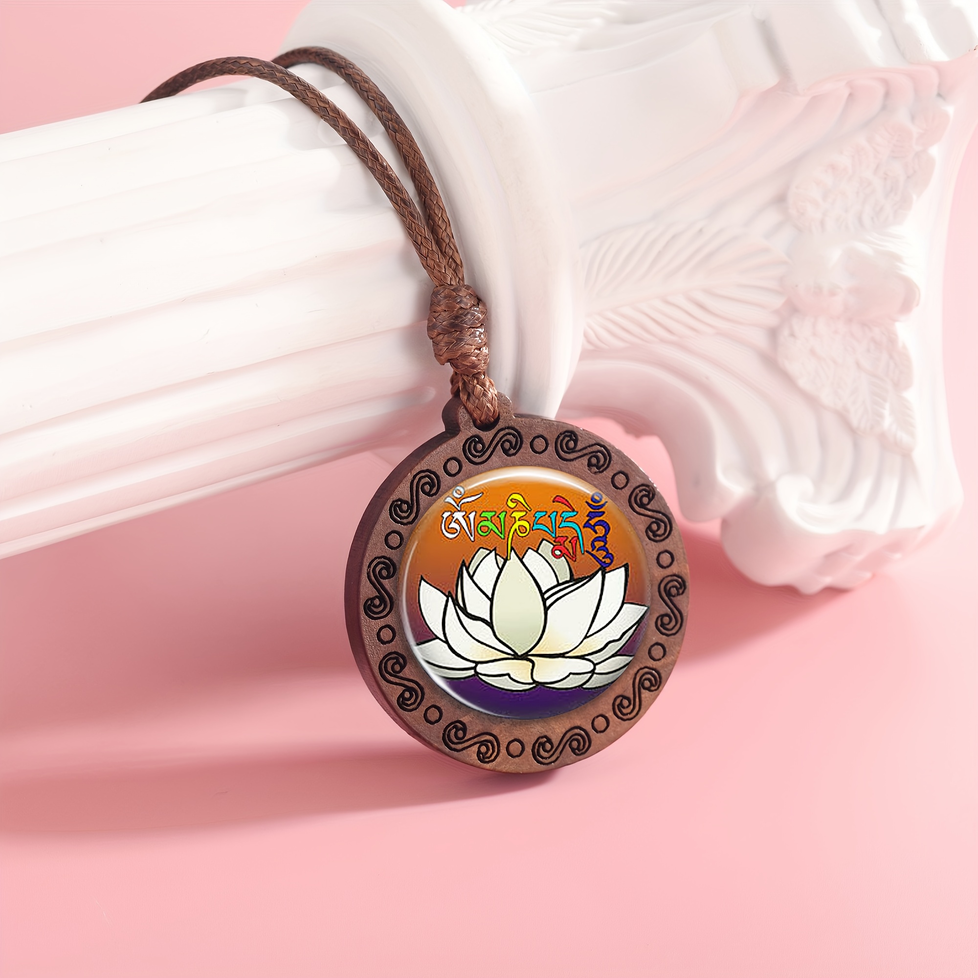 Handcrafted Wooden Lotus Pendant Necklace, Unisex Gift